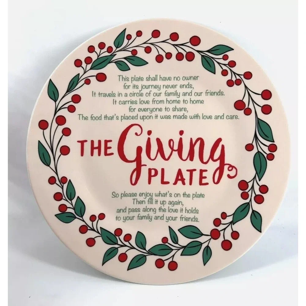 The Giving Plate Ceramic Dish With Inspirational Text & Red Berry Design 9 Inche